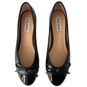 Steve Madden Glossy Black Ballet Flats Womens Size 10 Bow Work Church Minimalist